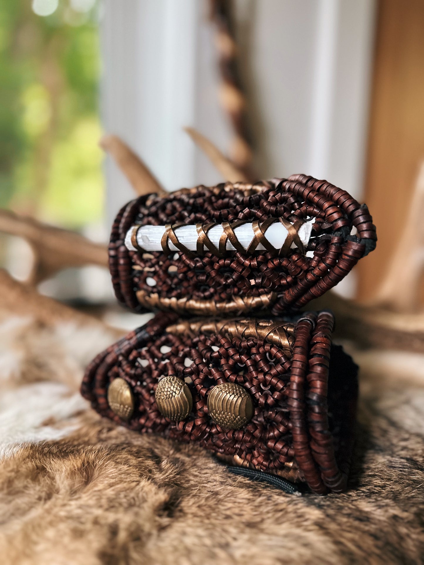 DIY Leather Macrame Bracers Tutorial