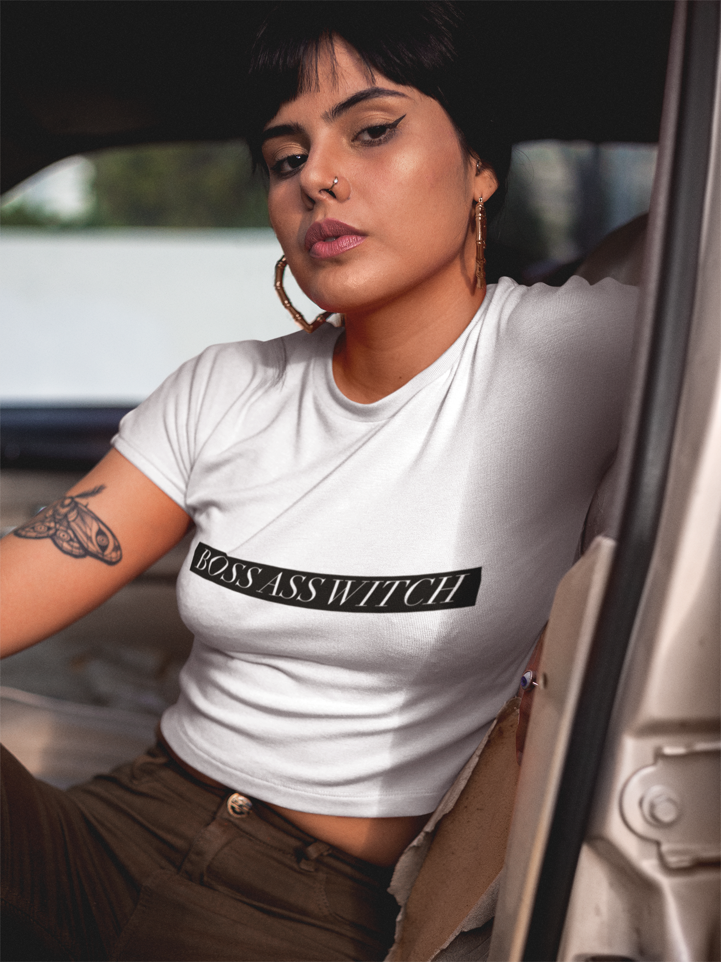 Boss Ass Witch Crop Tee - White