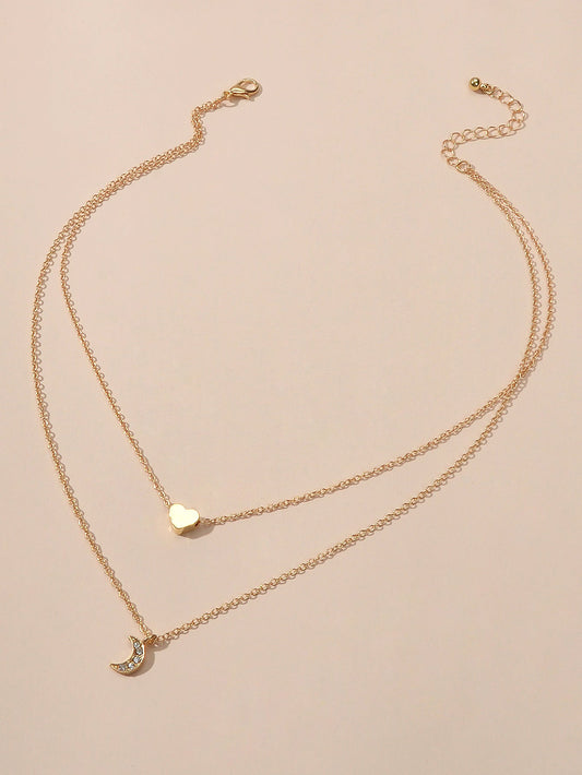 Heart & Crescent Layered Necklace