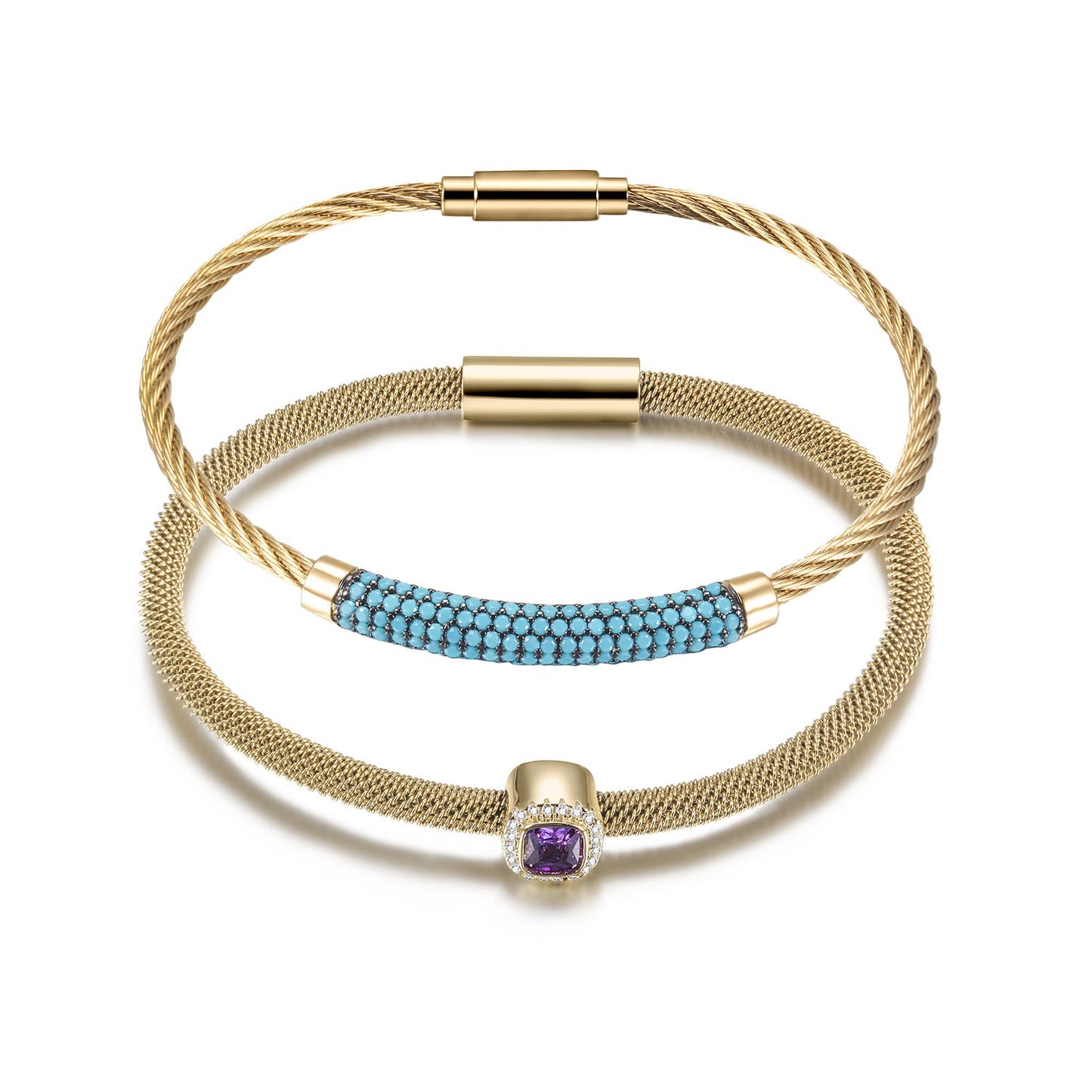 Gaia Turquoise Halo Bangle Set