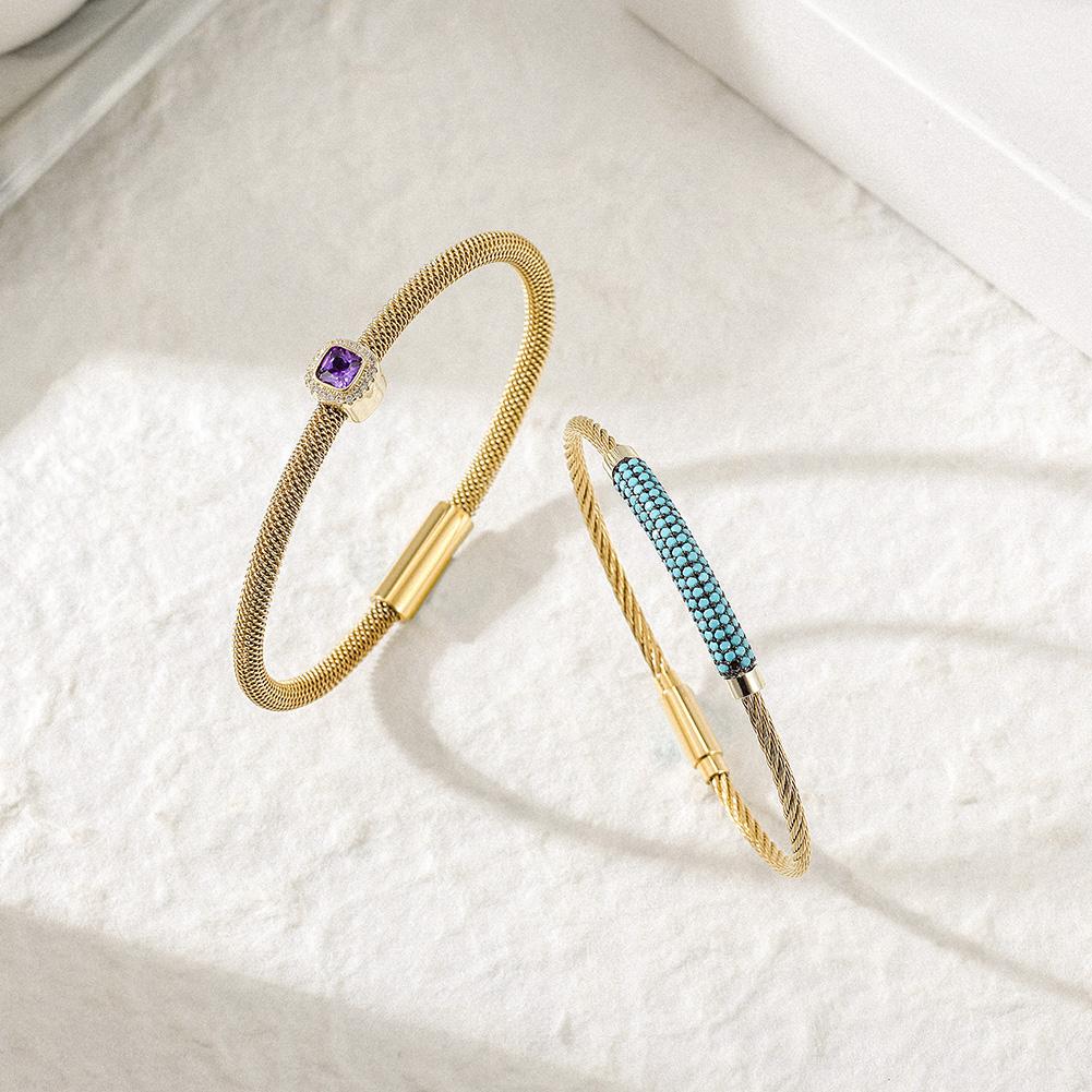 Gaia Turquoise Halo Bangle Set