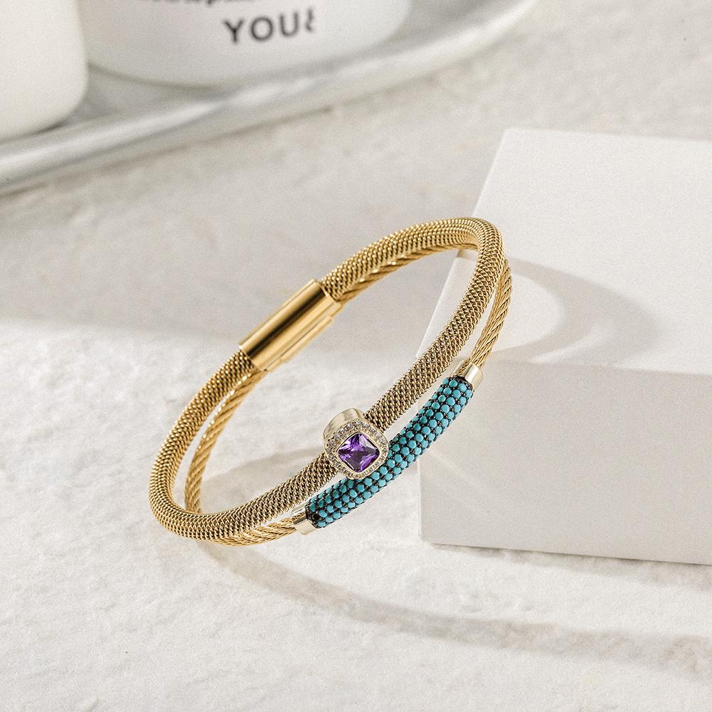 Gaia Turquoise Halo Bangle Set