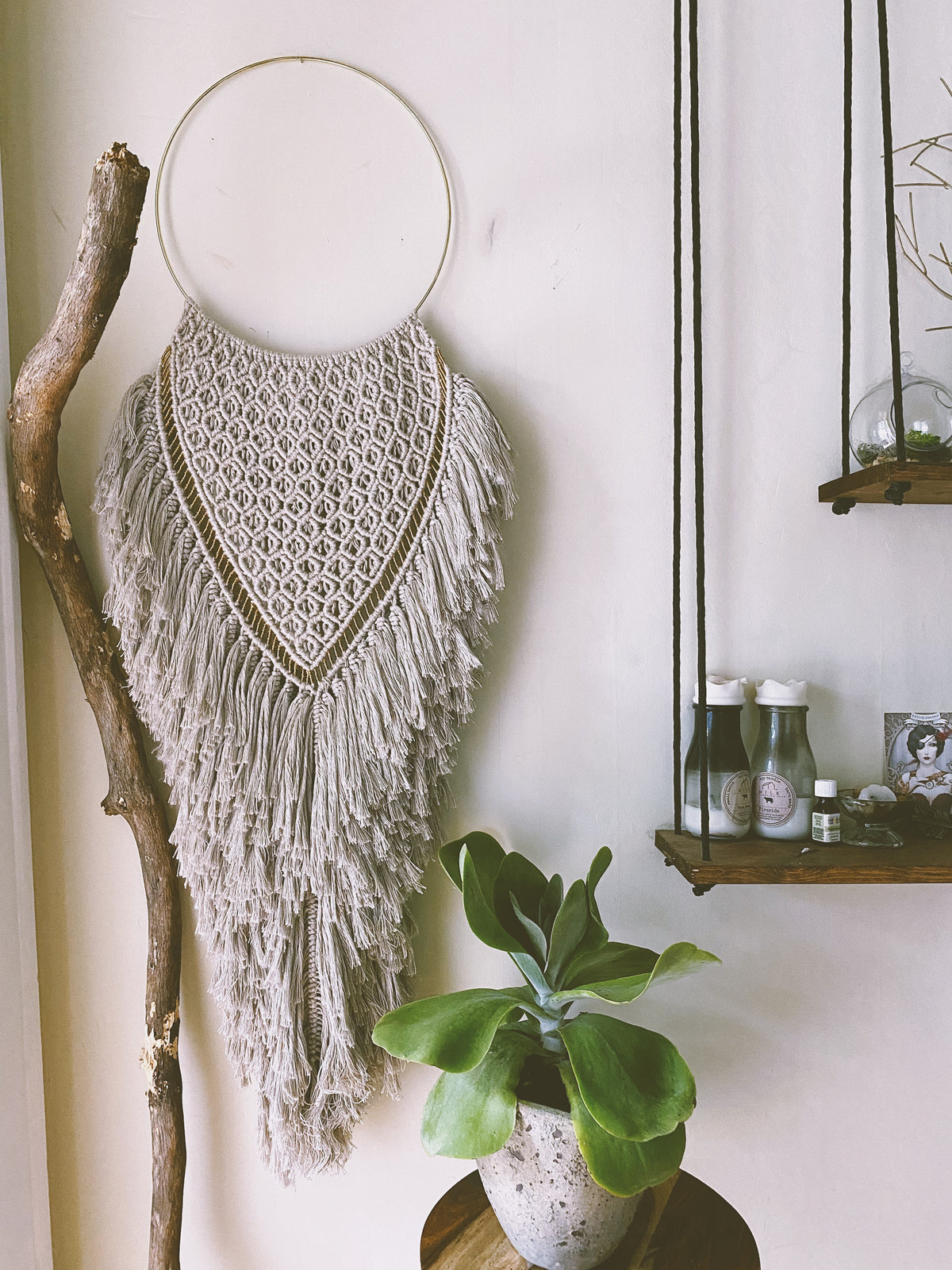 macrame wall hanging, wall hanging, bohemian wall hanging, boho wall hanging, fiber art wall hanging, custom macrame wall hanging, crystal healing, crystal decor, fine art, anthropologie decor, free people decor, anthropologie wall hanging, bespoke wall hanging, boho style, boho wall hanging, bohemian art, bohemian decor
